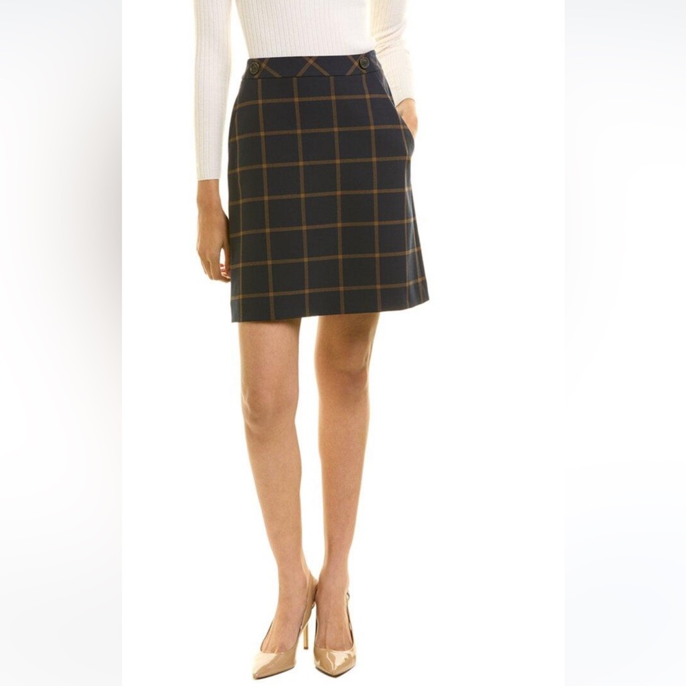 NWT Brooks Brothers Women's Navy Windowpane Pencil Skirt W/ Angled Side Pockets